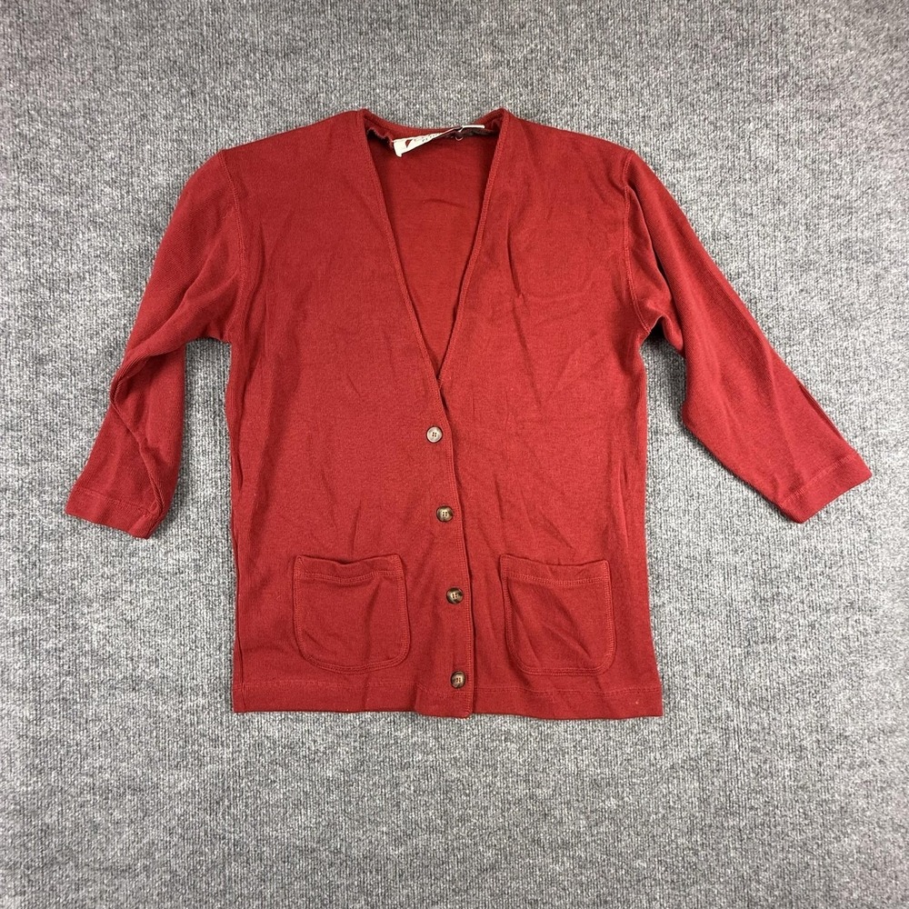 Chaus Cardigan Sweater Womens Petite Sโ Red V Neck 3/4 Sleeve Button Front Knit